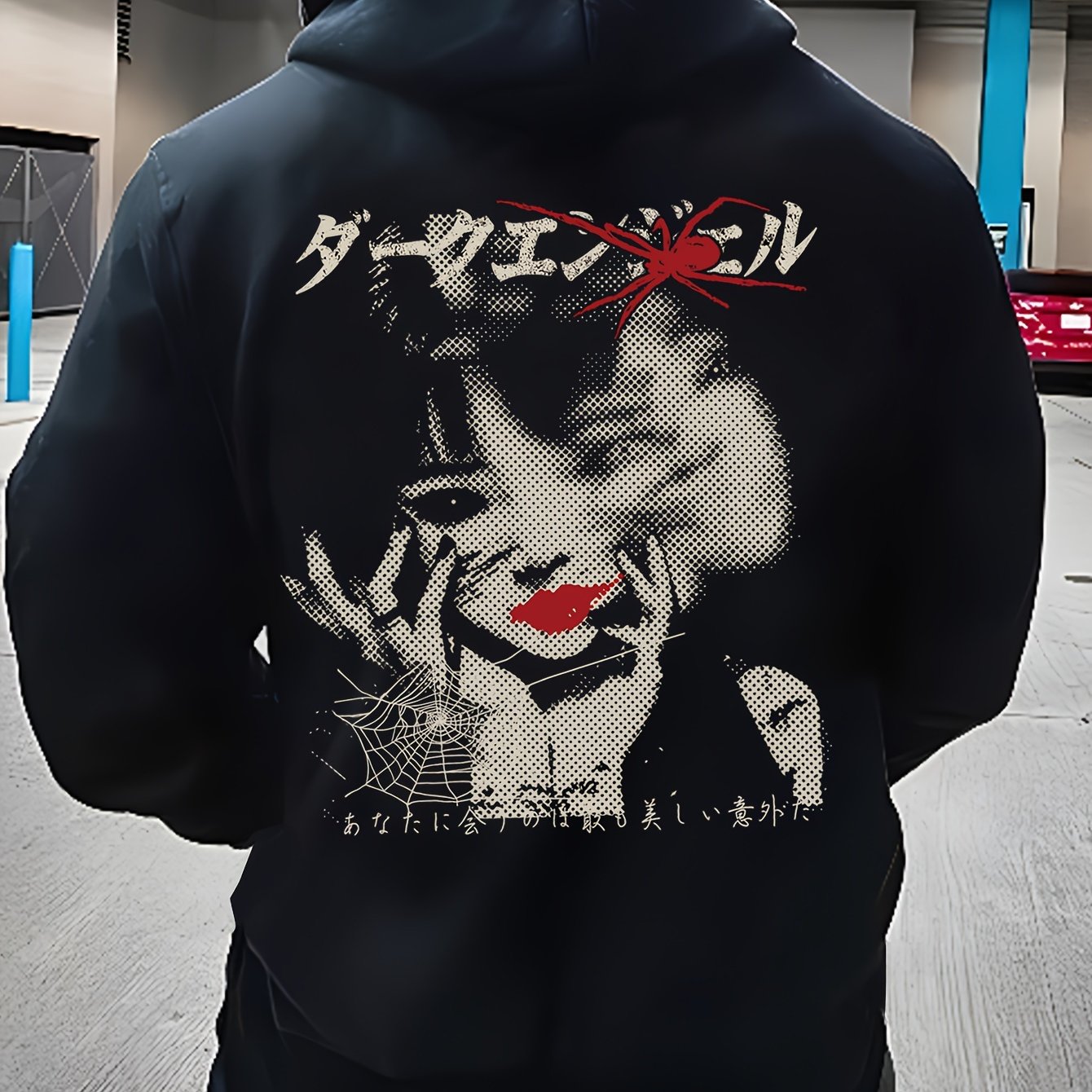 TEMU Japanese Portrait Anime Print -lined Pullover Hooded Pocket Sweatshirt, Men's Cartoon Girl Acg Japanese-style Pattern, Unisex Couple's