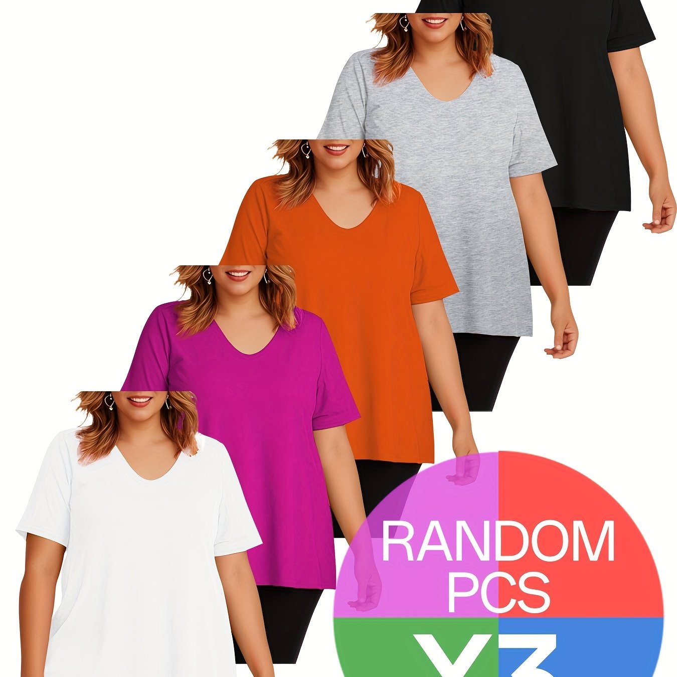 TEMU 3pcs Women's New Casual Sports T-shirt V-neck