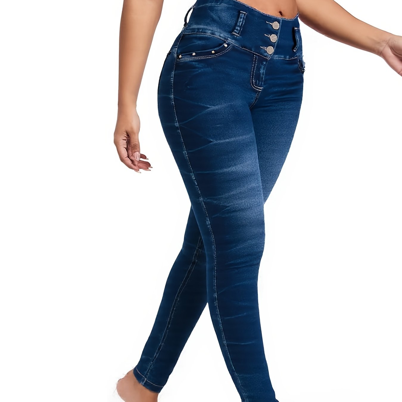 TEMU Women's Jeans, Retro Washed Blue Skinny Jeans, High- Hip-lifting Style, Elegant Tie-dye, Mid-to-high-waisted Skinny Leggings