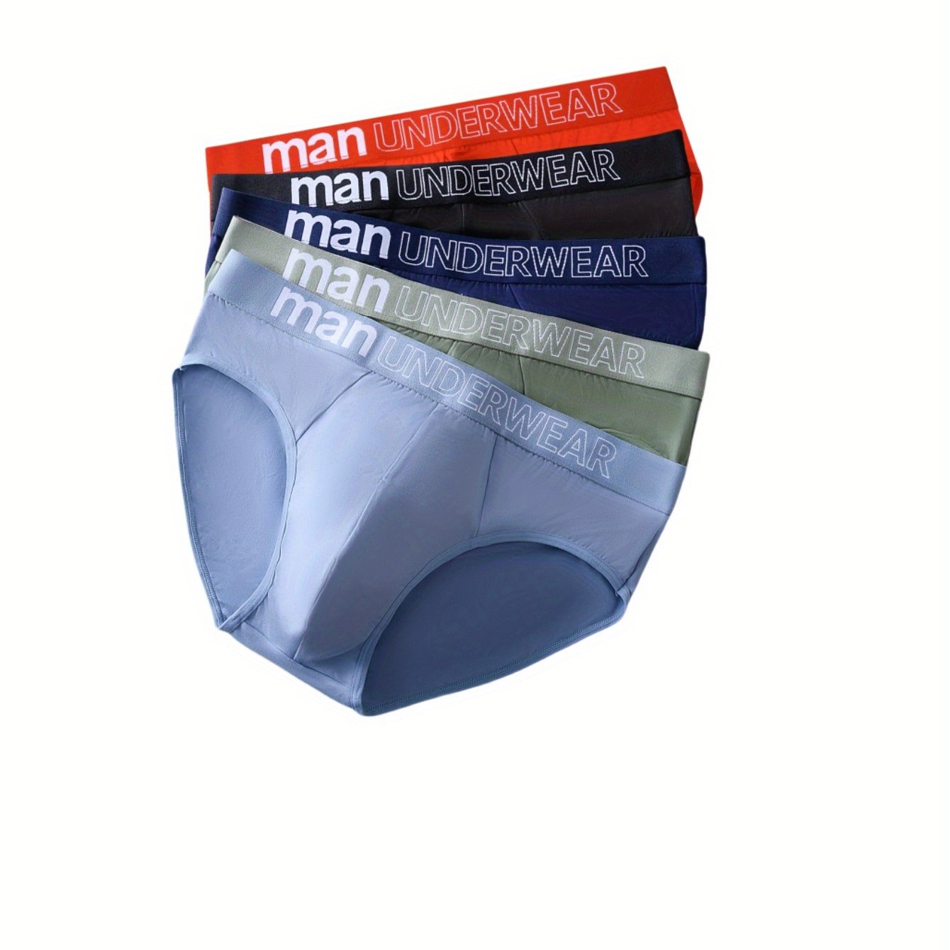 Image of 5pcs Men's Fashion Underwear, Stylish Loose Comfortable Breathable Polyester Blend, Fashionable Sexy Printed Briefs, Plus Size Underwear, Large Size Triangle Underwear, Plus Size