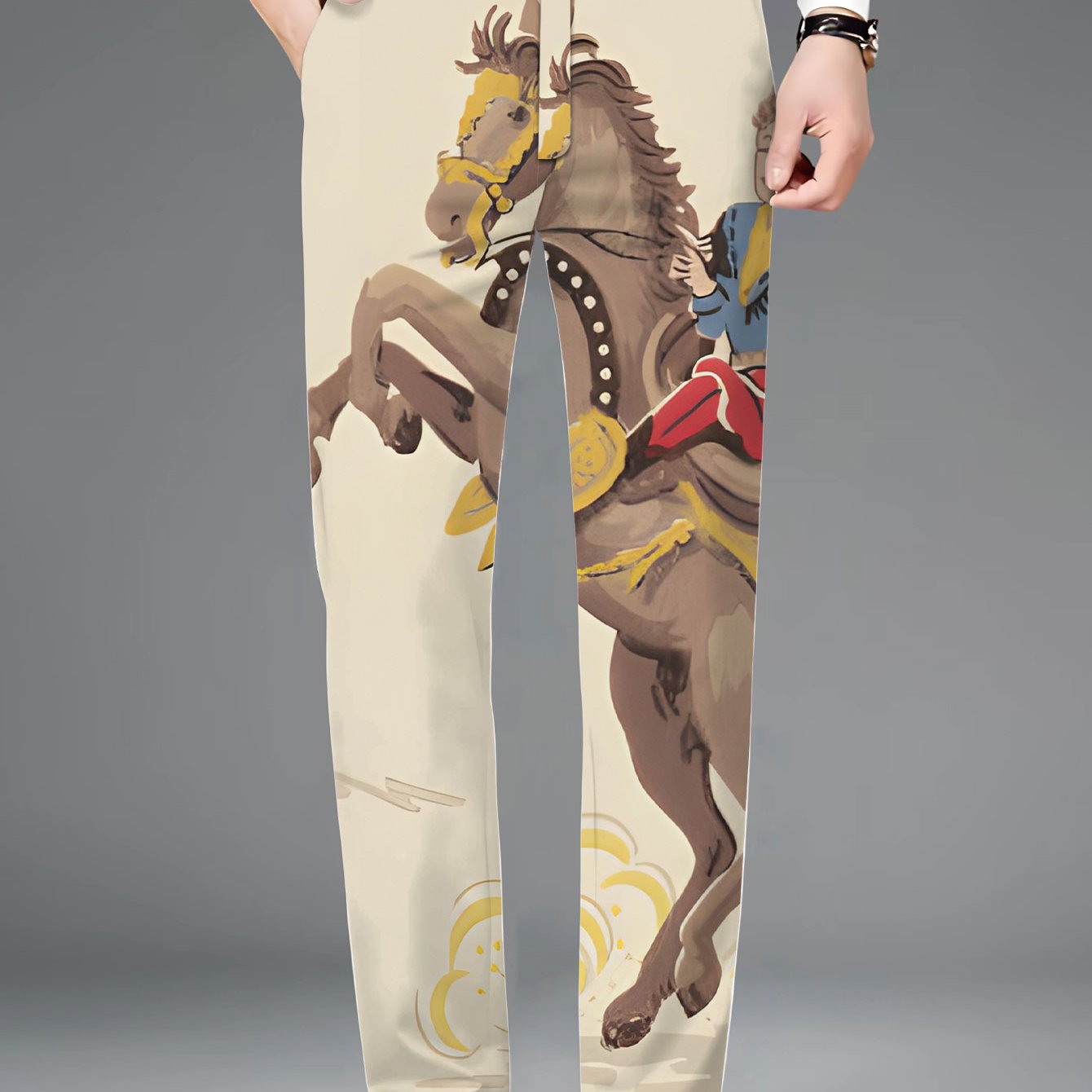 TEMU Pantalon Standard Homme, Pantalon Homme Imprimé Numérique Color-Blocking Cactus Dopamine, Cowgirl Chevaux