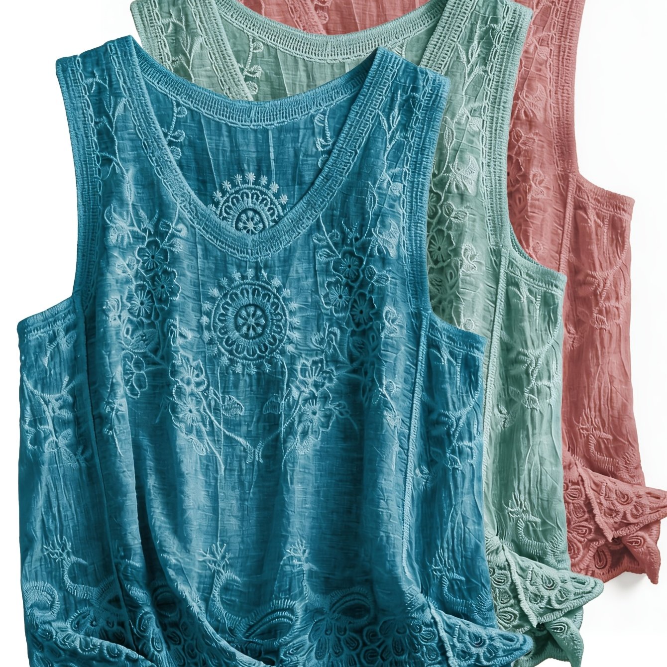 Image of 3pcs Set Summer New Women's Breathable Comfortable Sleeveless Vest, Temperament Gentle Design Sense Curved Hem Premium Versatile Sleeveless Solid Color Camisole Women's Top