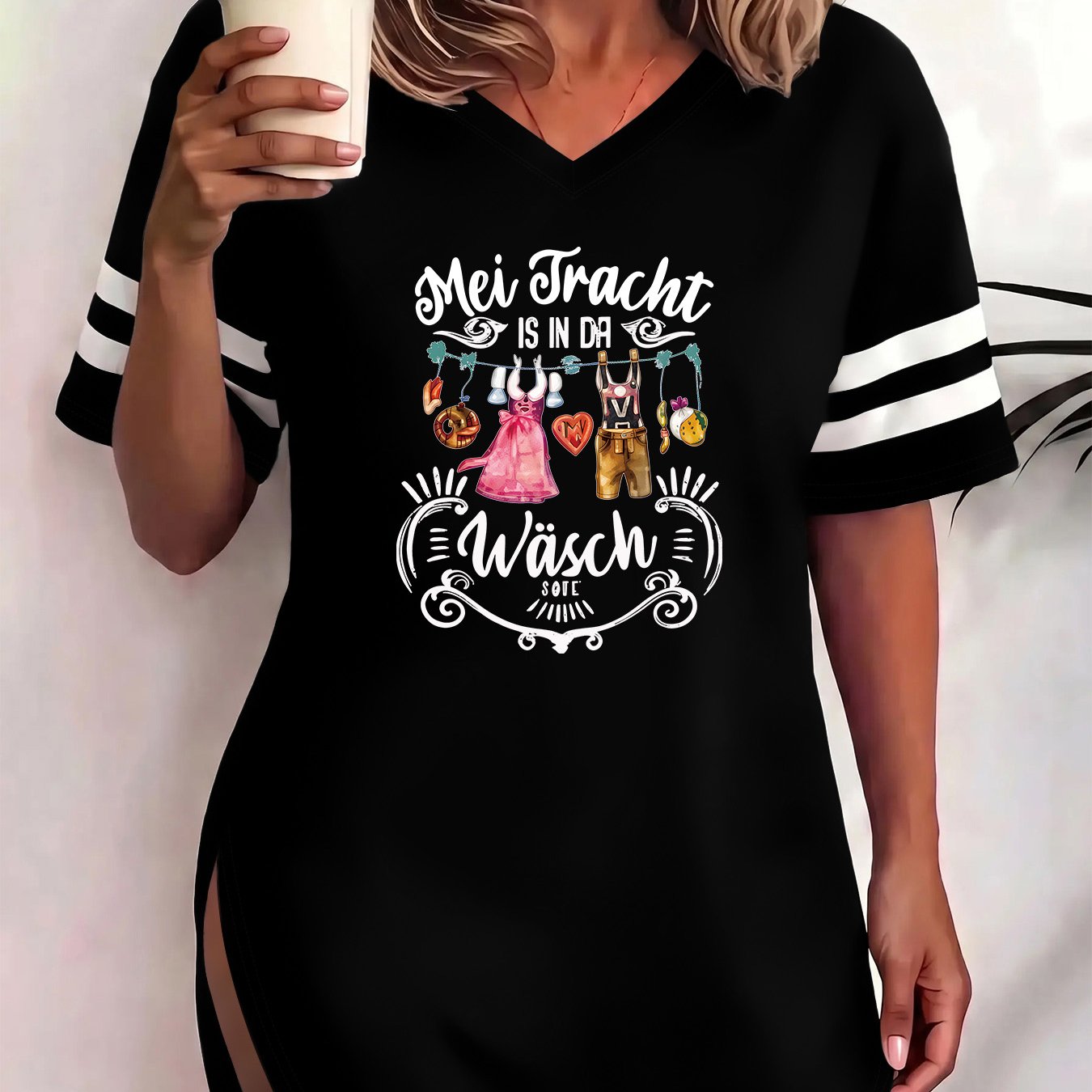 TEMU Plus Size, Women's Plus Size 1xl-8xl V-neck T-shirt With Mei Tracht Traditional Costume Print & Oktoberfest Themed Short Sleeve Suitable For