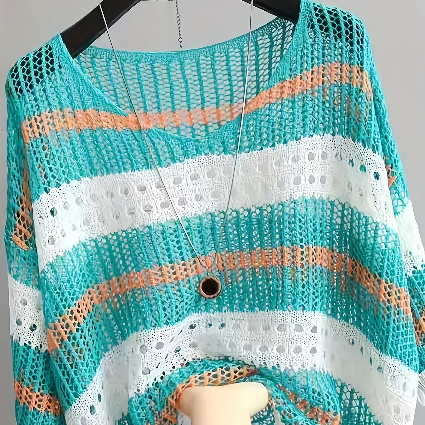 TEMU Summer Elegant Hollow Sunscreen Beach Half-sleeve Smock