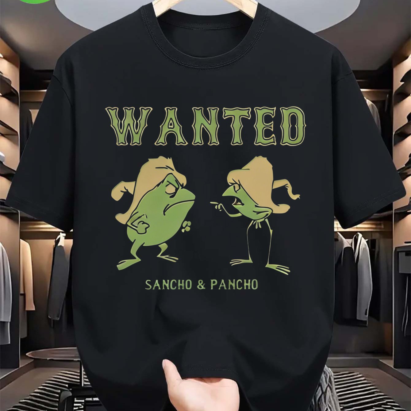 Image of Men's Pancho Classic Game T-shirt Featuring A Wanted Poster Design With Pancho Frogs- 80s Casual T-shirt, Unisex, Crew Neck, , Regular Fit, Perfect For Adults Cotton Printed Shirts