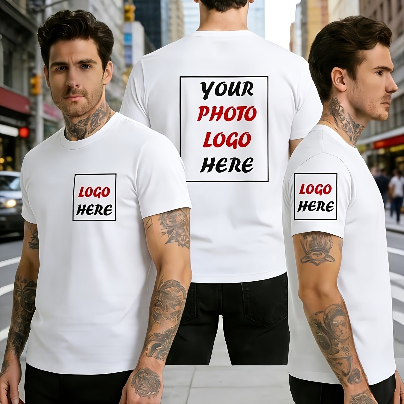 TEMU Men's Custom T-shirt, Picture Transfer Craft, Breathable, Comfortable T-shirt, Suitable For Event Organization, Corporate , Club Display