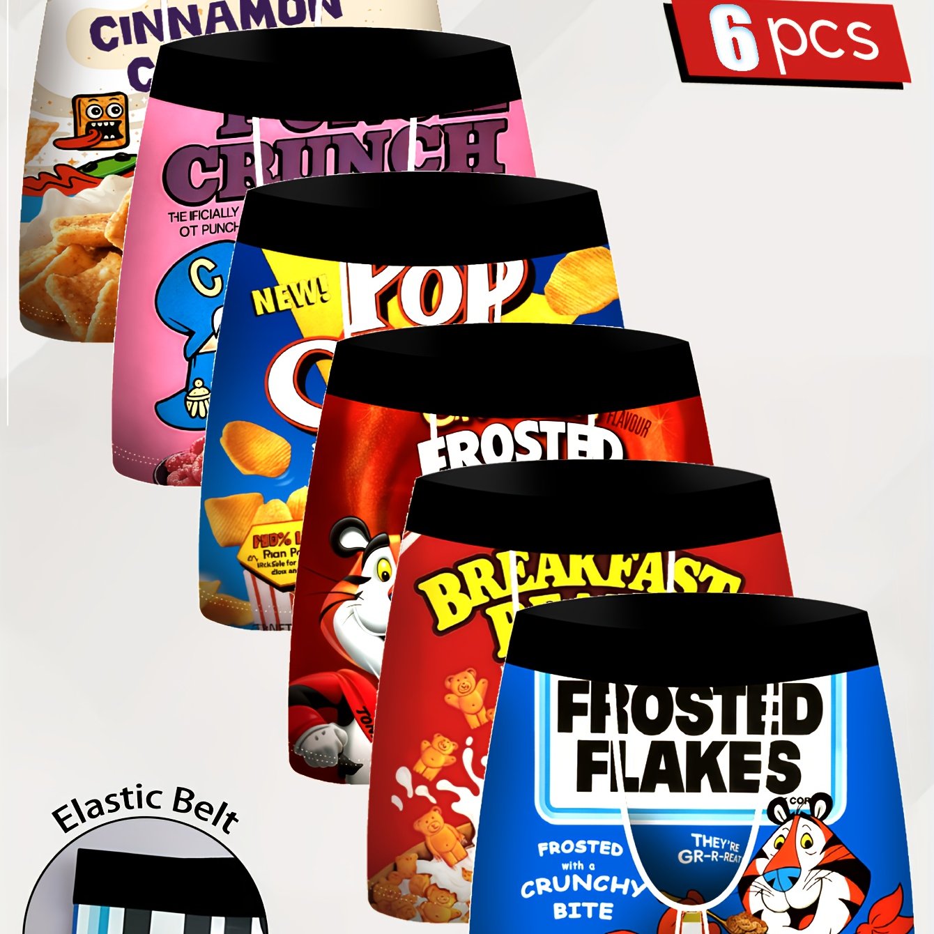 TEMU 6-pack Cartoon Print Men's Boxer Briefs | Comfortable, Breathable, Daily & Casual Use, Slight Stretch Fabric