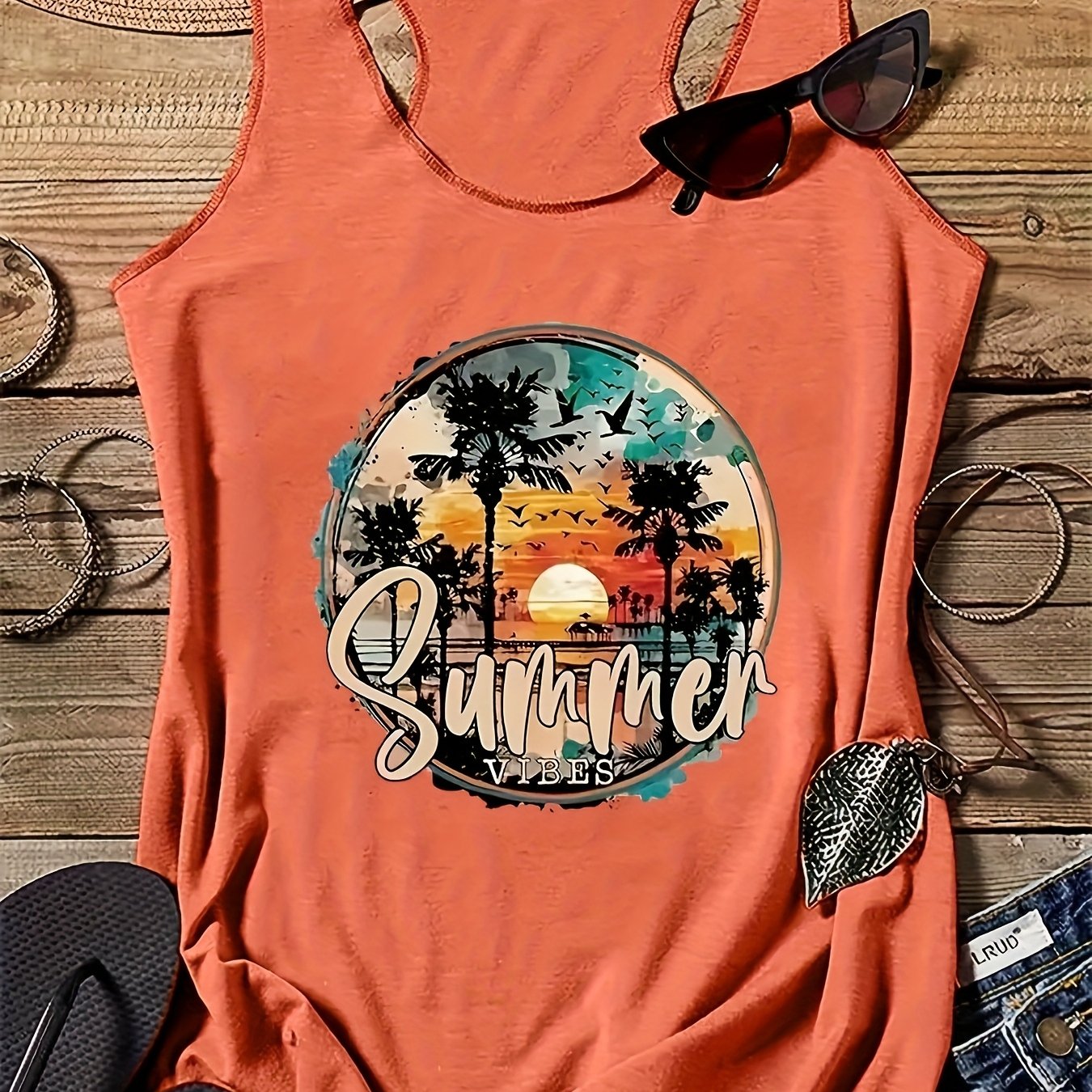 E-shop Neues Tanktop mit Rundhalsausschnitt Positionierungs-Print, lässiges ärmelloses Sommer-Weste, maschinenwaschbar – geeignet für den täglichen