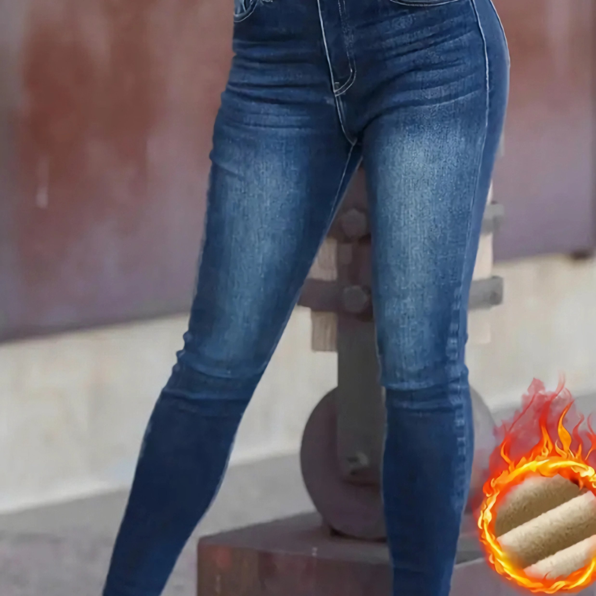 Women's Fashion Extra Thick Stretch Denim Pants With Fleece