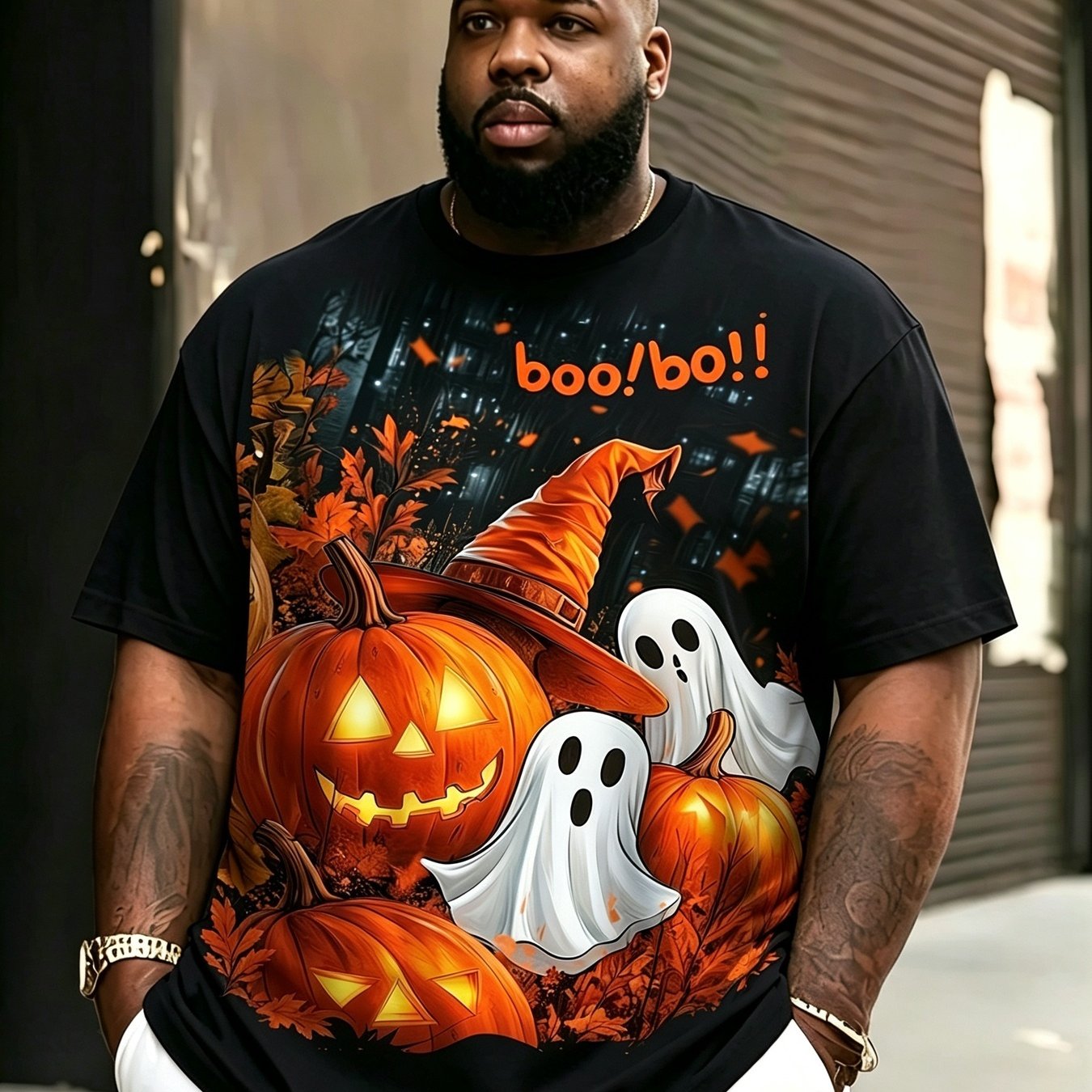 TEMU [print Design, Not Textured] Halloween Men's Plus Size T-shirt, Men's Fashion Short Sleeve, Summer Round Neck Pullover Top, Pattern Print