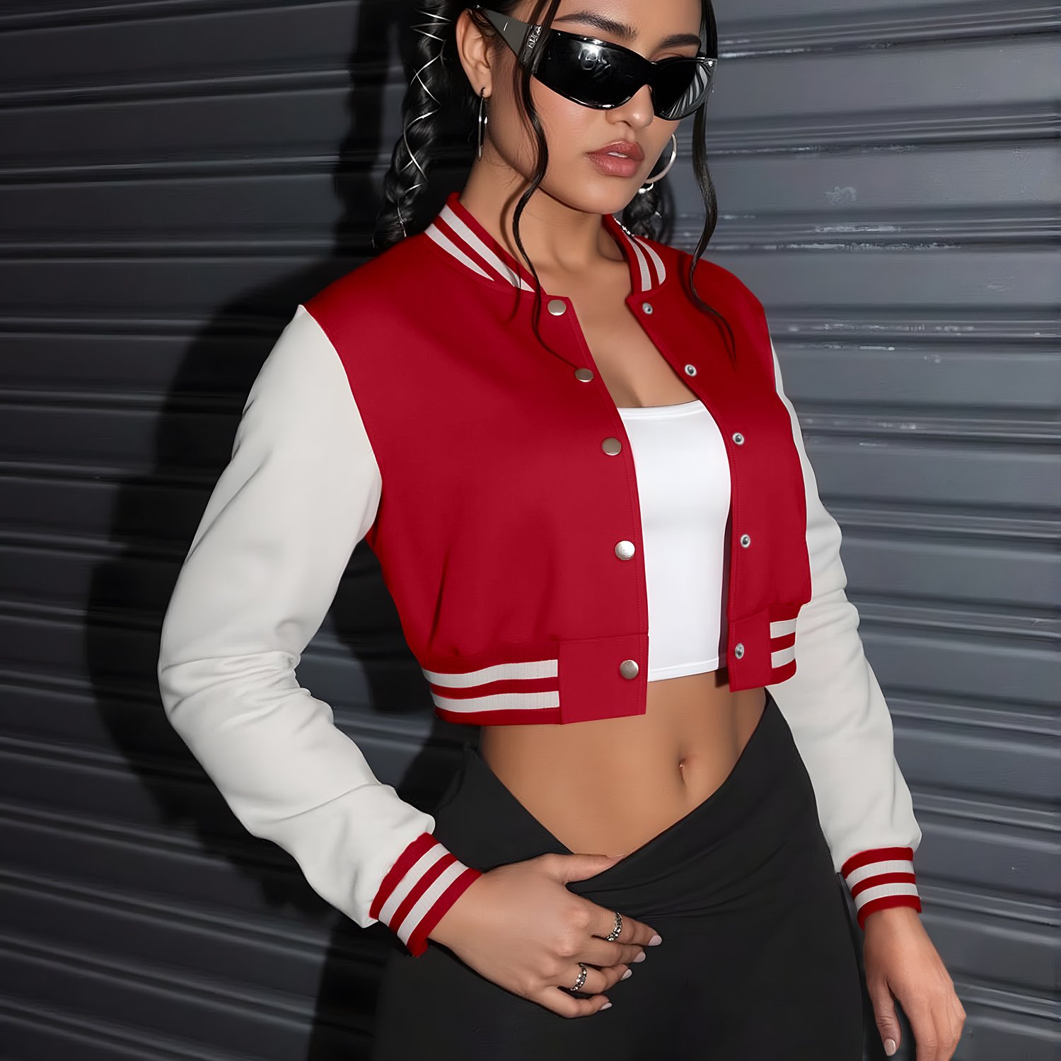 TEMU Women's Color Block Short Button Front Jacket, Casual Long Sleeve Outerwear, Autumn Winter Baseball Jacket Top - W13