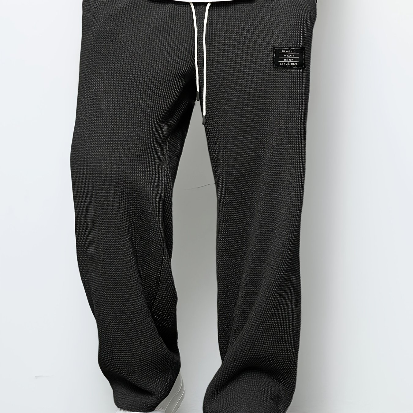 E-shop Herren Waffelstrick Freizeit Sport Hose, Einfarbige Easy Straight Leg Hose, Fiber - Kordelzug Elastischer Bund, Lockere Passform für Fitness und