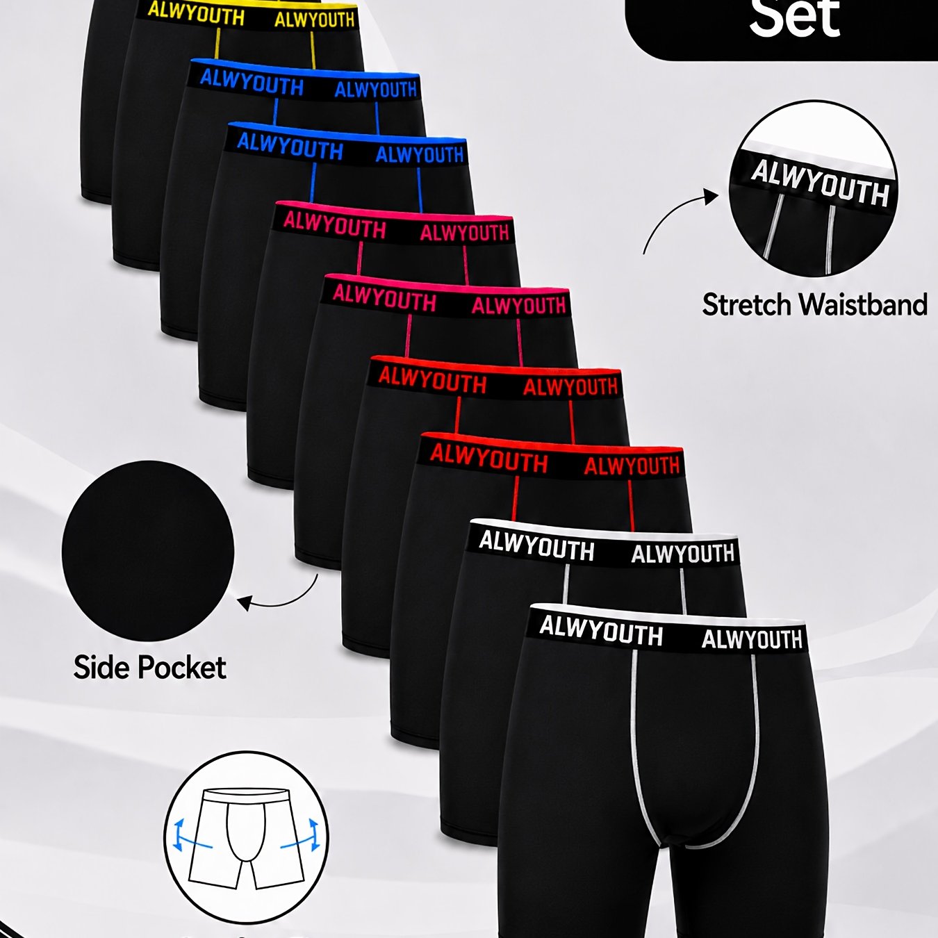 TEMU 10pcs - Men's Flat Corner Underwear - Featuring Brand (alwyouth) Letters, Breathable Quick Drying Sports Underwear, High , Smooth Knit Fabric -