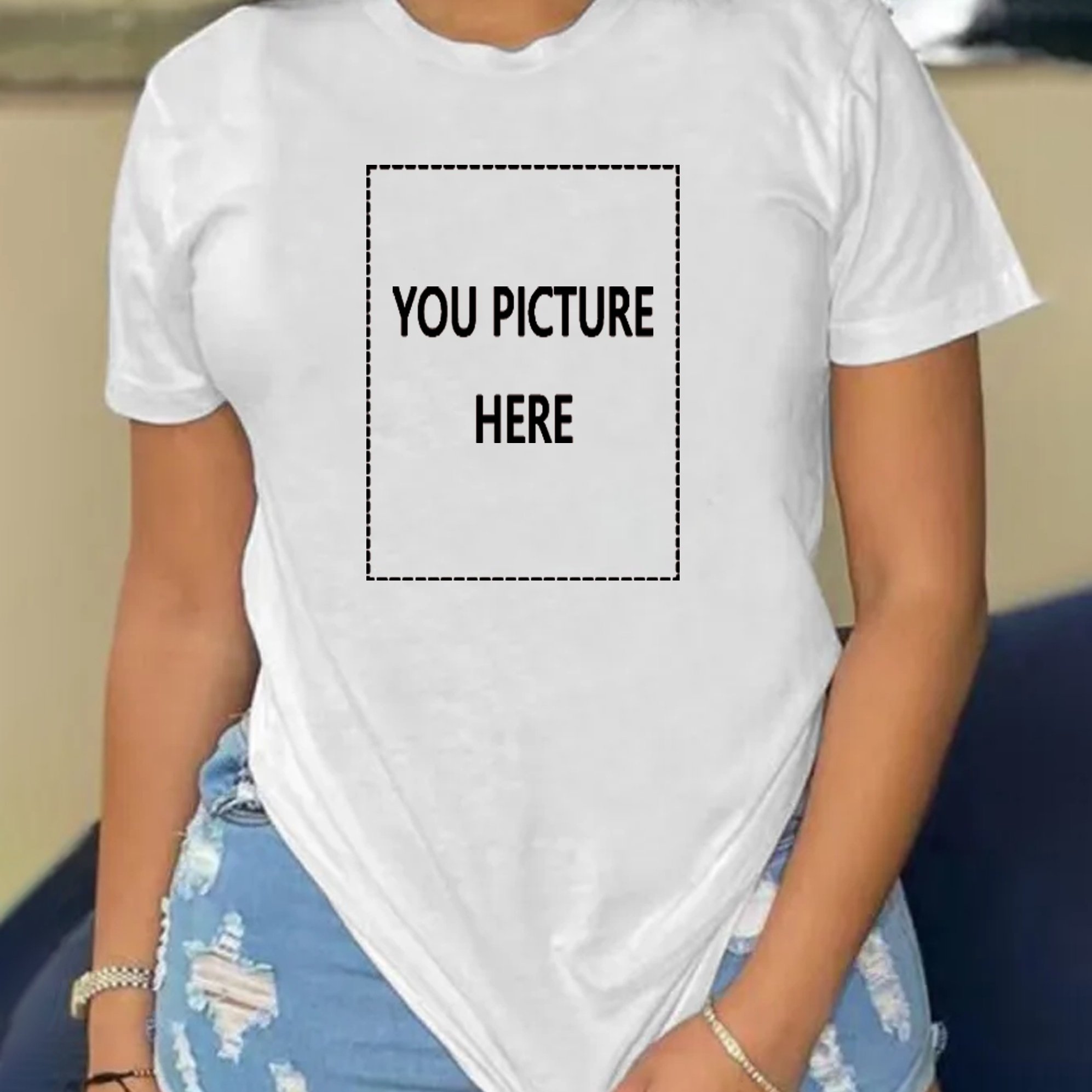 TEMU Customize Women's T-shirts By Your Personalized Image Printed On The Front.