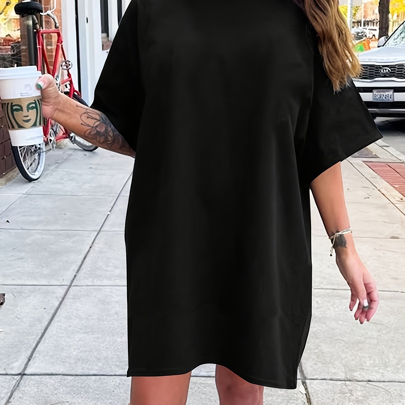 E-shop Plus Size, Plus Size Maxikleid - Einfarbiges Rundhals Kurzarm A-Linie Sommerkleid, Maschinenwaschbares Frühling/Sommer Hochzeitsgastkleid,