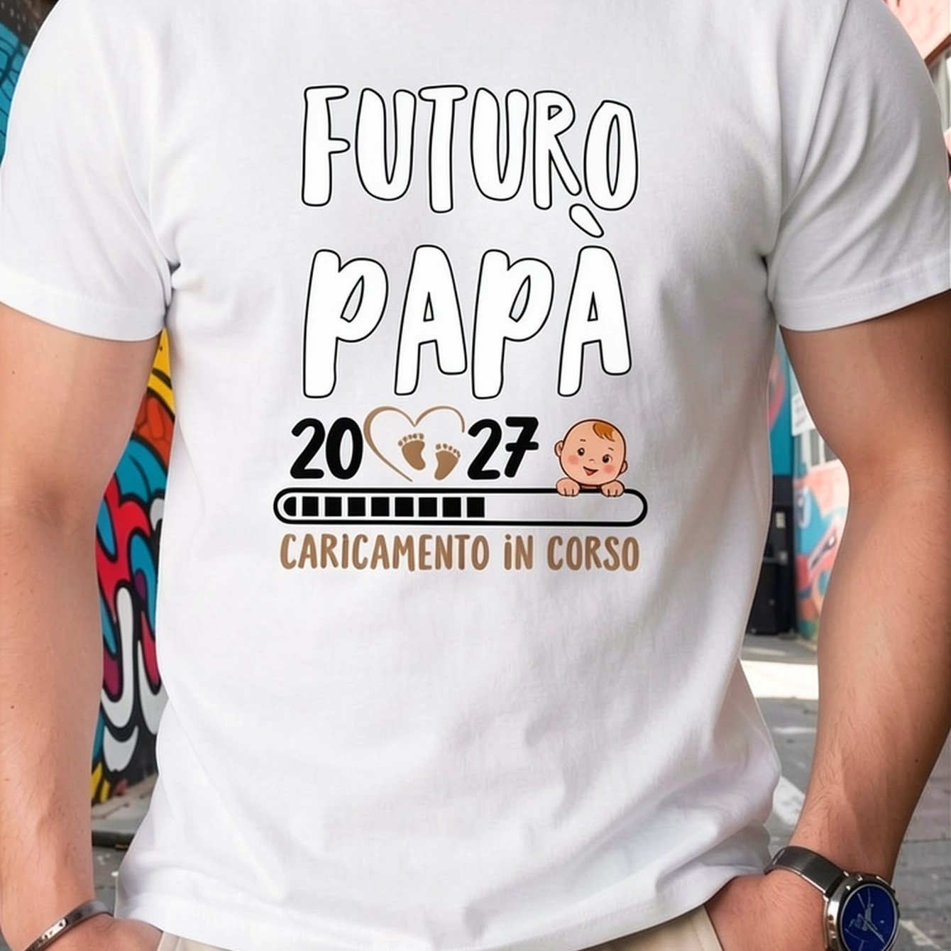 Image of Dad 2027 Pregnancy Father Future Dad 2027 Loading Men's T-shirt, Casual Crew Neck, Short Sleeve, Pure, Stretch Fabric, Regular Fit, Suitable For Everyday Wear