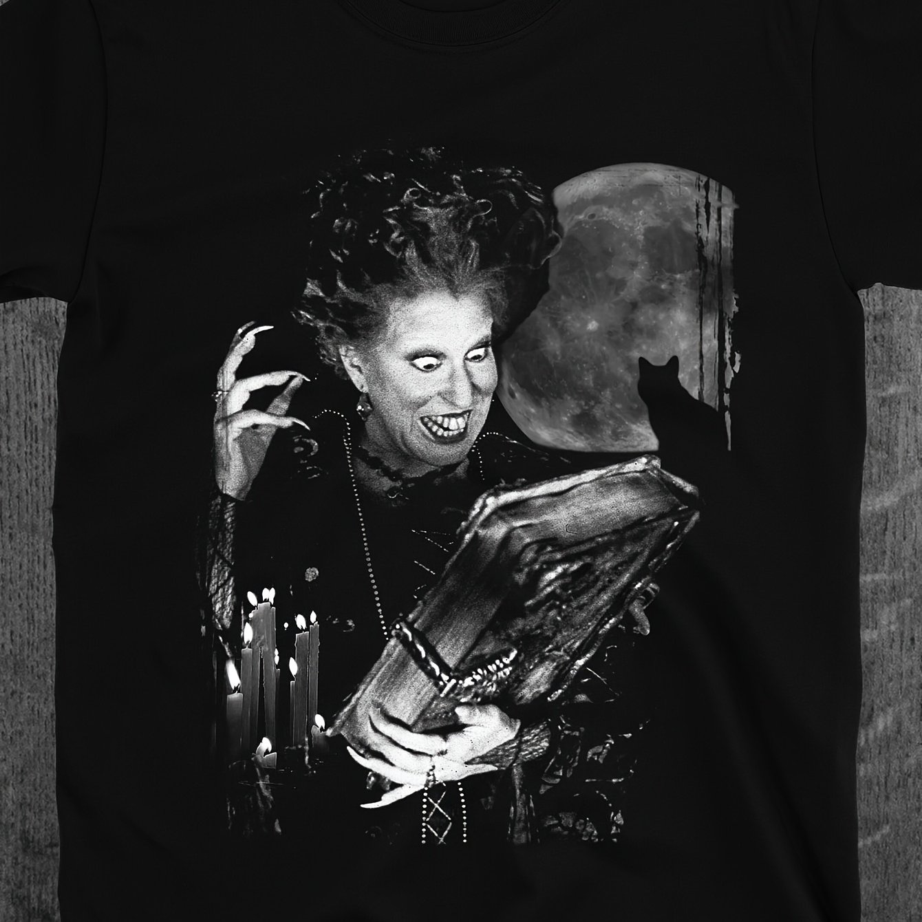 Image of Witch Magic Book T-shirt Biker Tee Hocuspocus Spell Halloween Graphic Funny Technical Top Crew Neck Men's Short Sleeve 180g