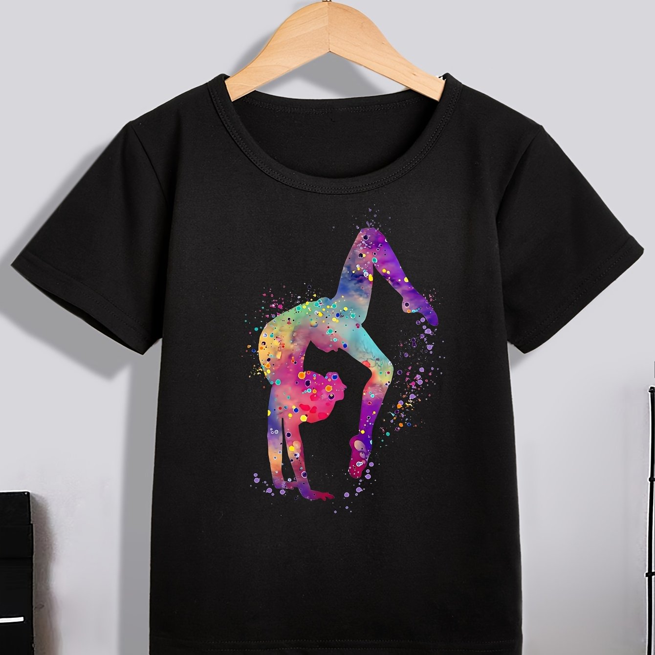 Image of Girls Dreamy Gymnastics Graphic Crew Neck Short Sleeve T-shirt Comfy Tees For Kids Summer Clothes