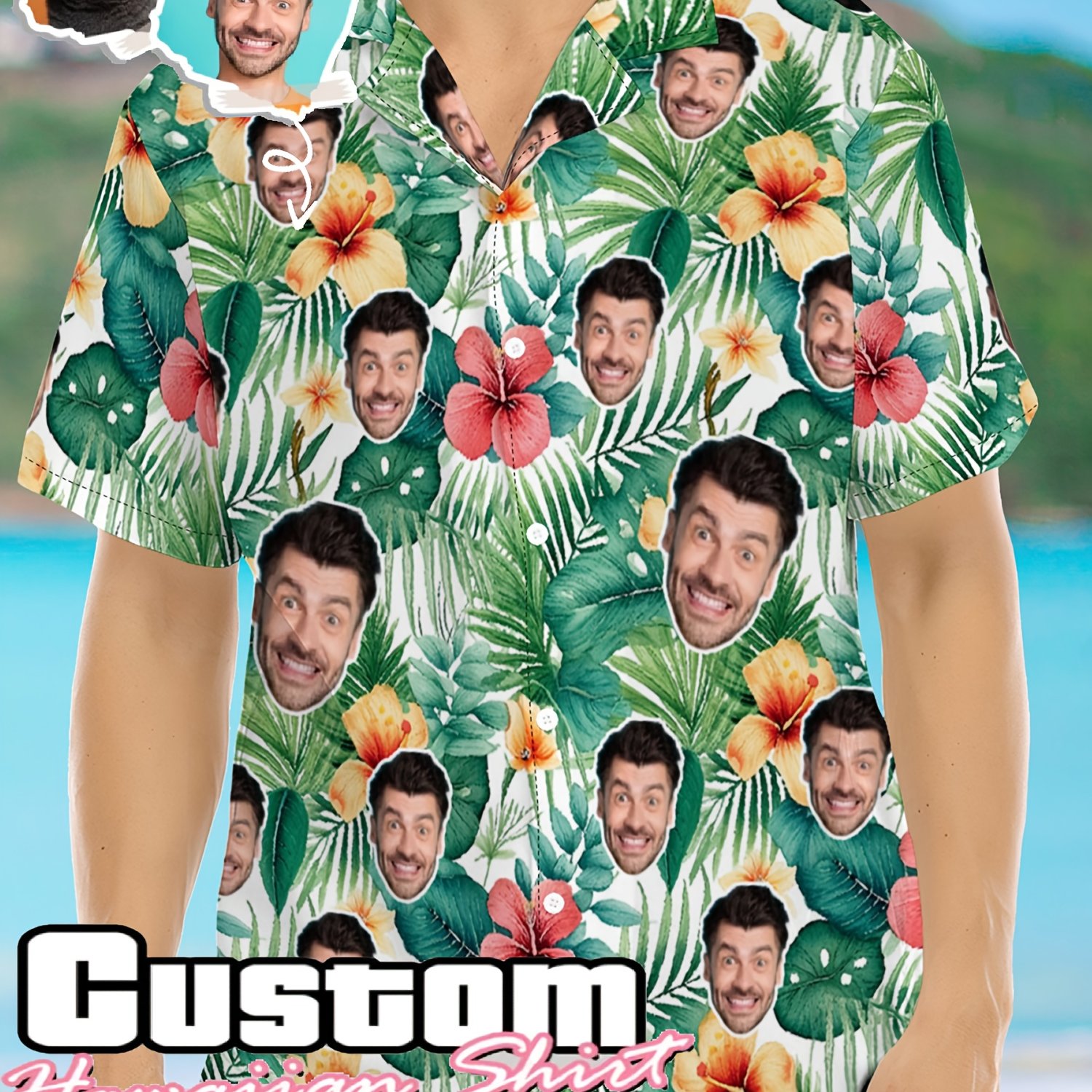 TEMU Chemise d'été pour homme avec imprimé style hawaïen personnalisé, et simple, à manches courtes et boutons, décontractée avec col, tendance et