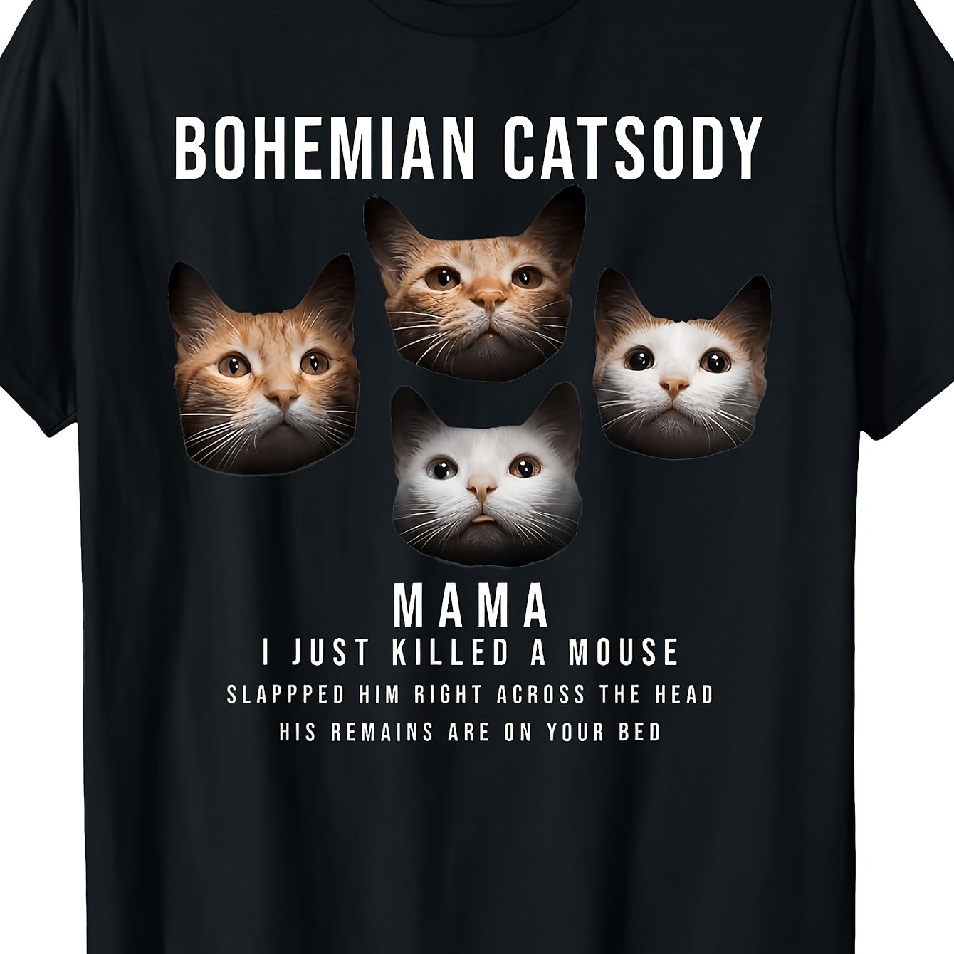 TEMU Bohemian Style Cat-themed T-shirt With 