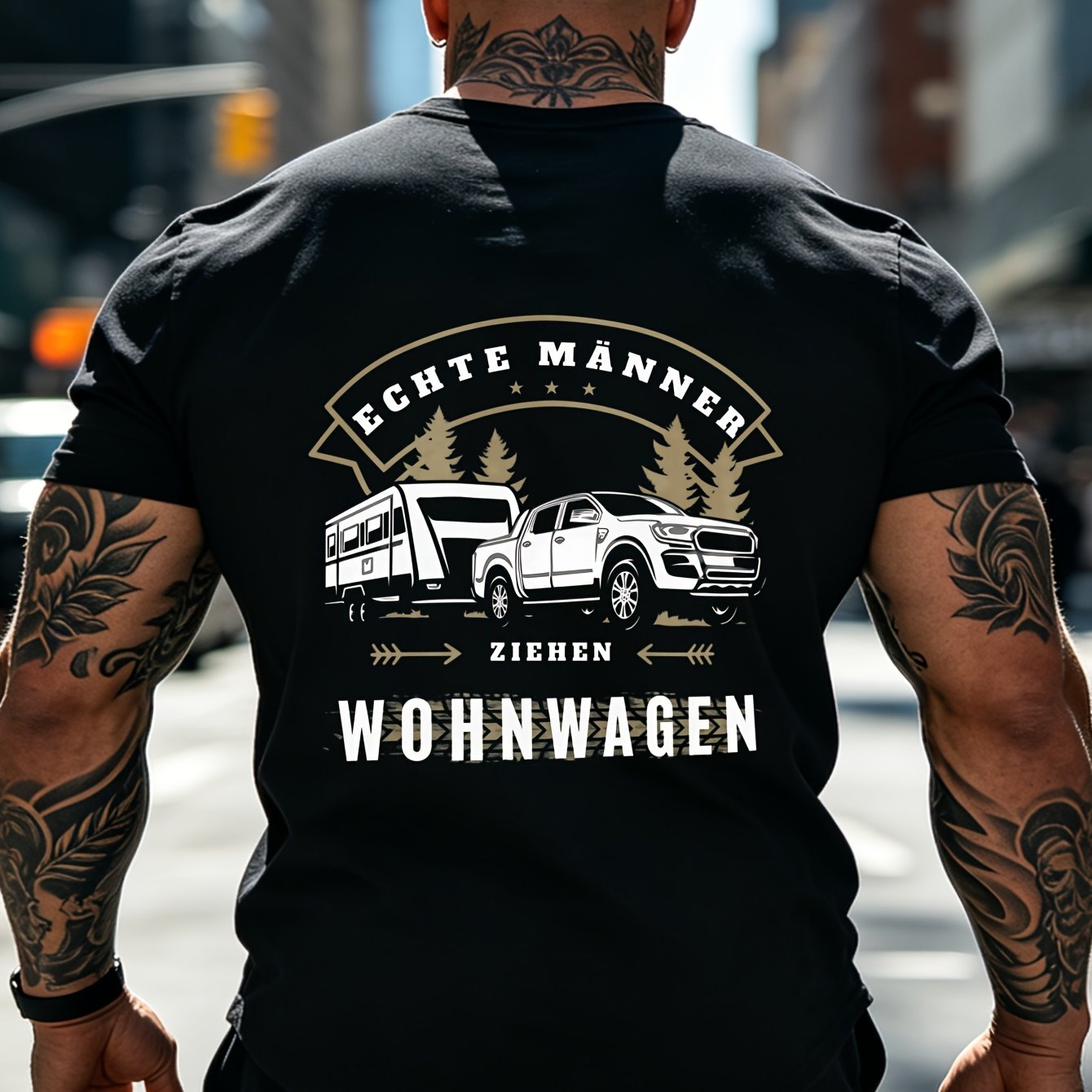 Image of Real Men Pull Caravans Camping T-shirt With Saying Outdoor And Motorhome Crew Neck Perfect Gift For Campers Mens Wear Vintage T Shirt Mens Tops Mens