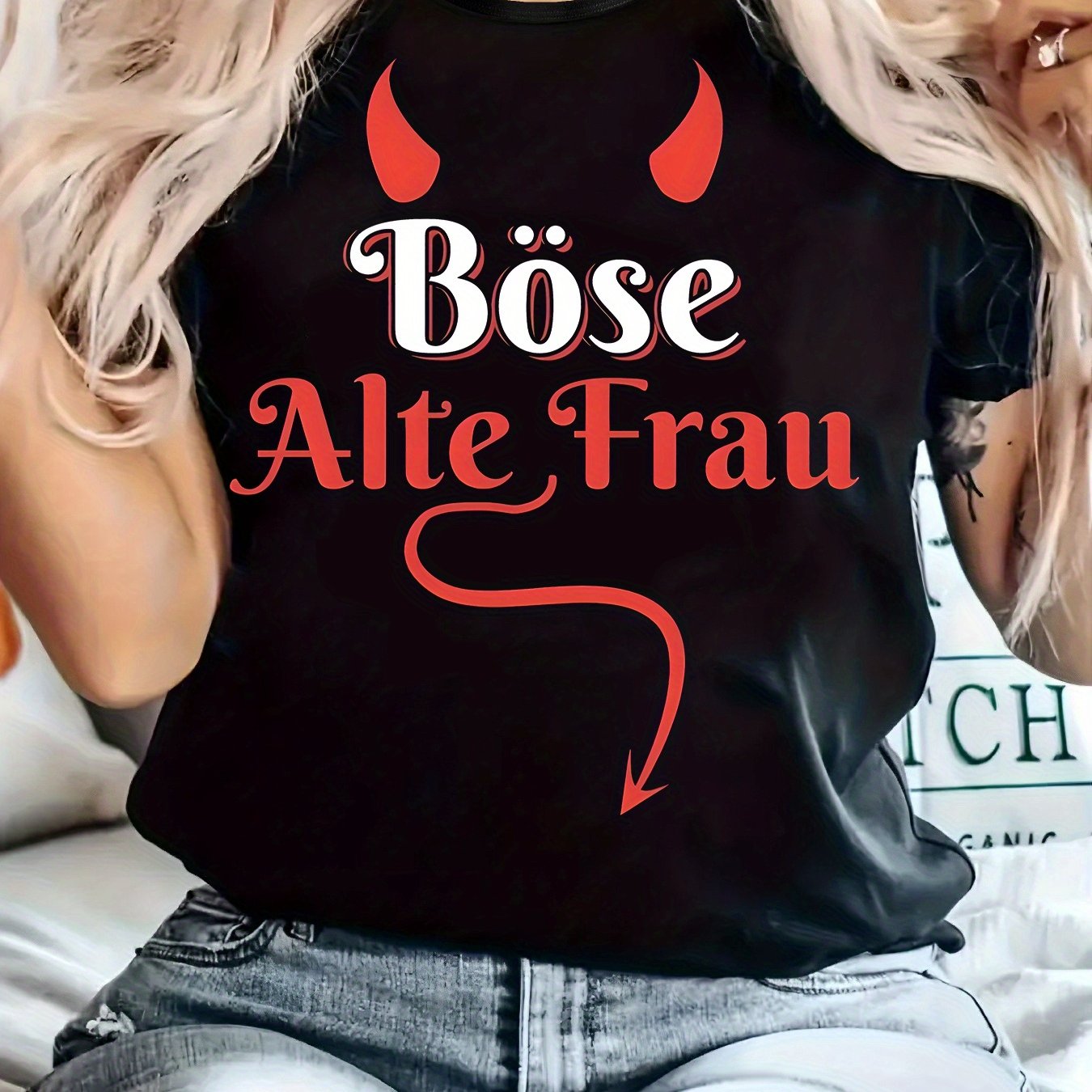 Plus Size - Plus Size Alte Frau Graphic T-shirt For Women - Casual Round Neck, Short Sleeve, Stretch Fabric, Comfortable Top With Red Print, Everyday Tshirt | Graphic Tee |