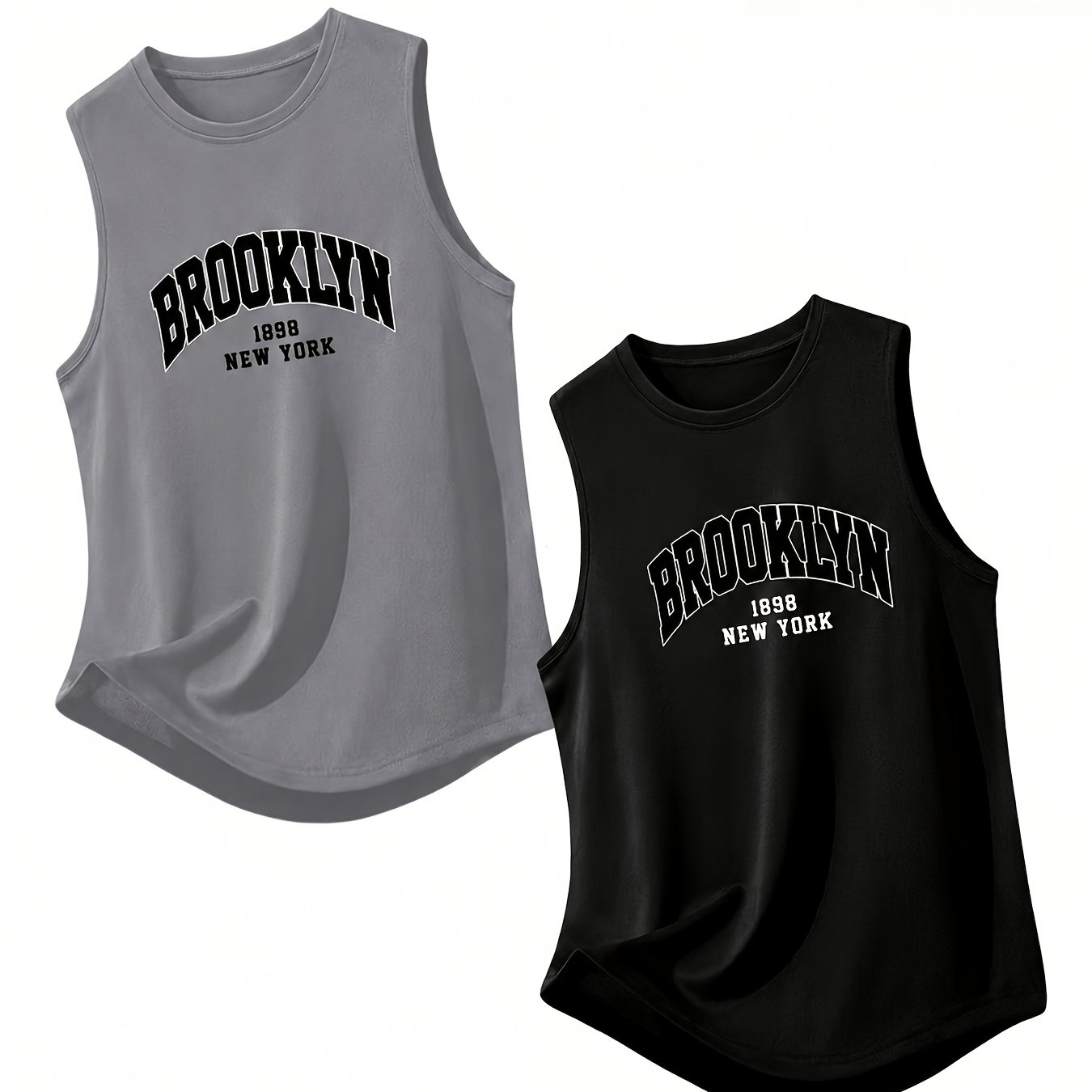 TEMU 2pcs Men's Athletic Sleeveless #33 Crew Neck Tank Tops, Polyester Fiber Breathable Quick-dry Stretchy Tops. Suitable For Gym And Running,