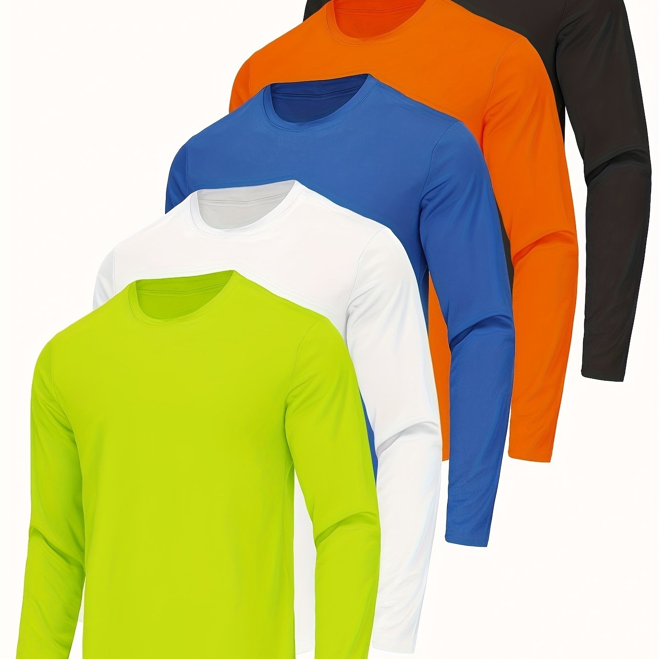 TEMU 5 Pack Men's Quick Dry Athletic Long Sleeve T-shirts, Lightweight Workout Top For Running, Hiking, And Casual Wear