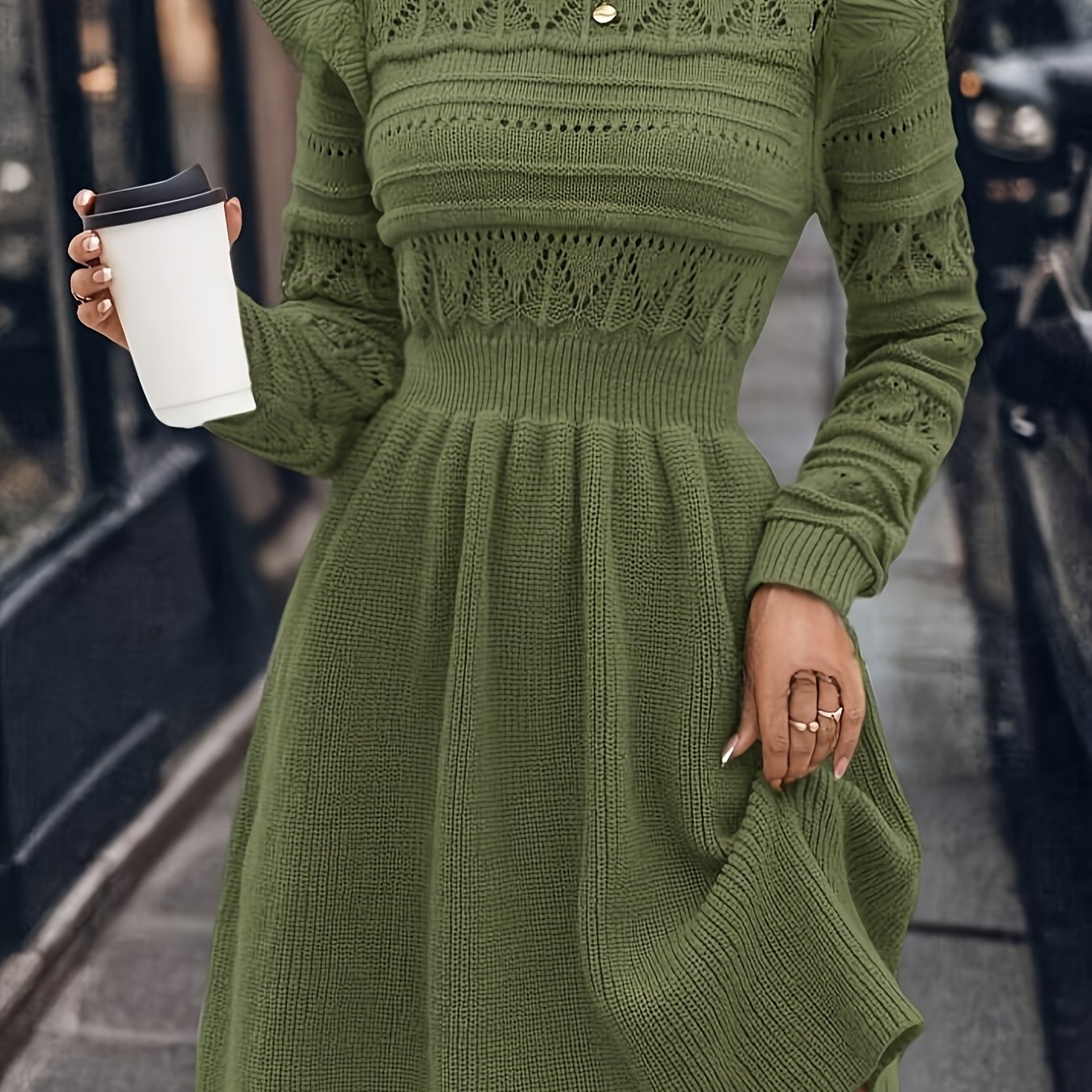 Women's Elegant Dress With A-line Hem & Long Sleeves - Floor-to-knee Length, Smooth Texture, Solid Color (no Belt) - Machine Washable For Fall/winter, Chic & Comfortable For Layering Or Wear