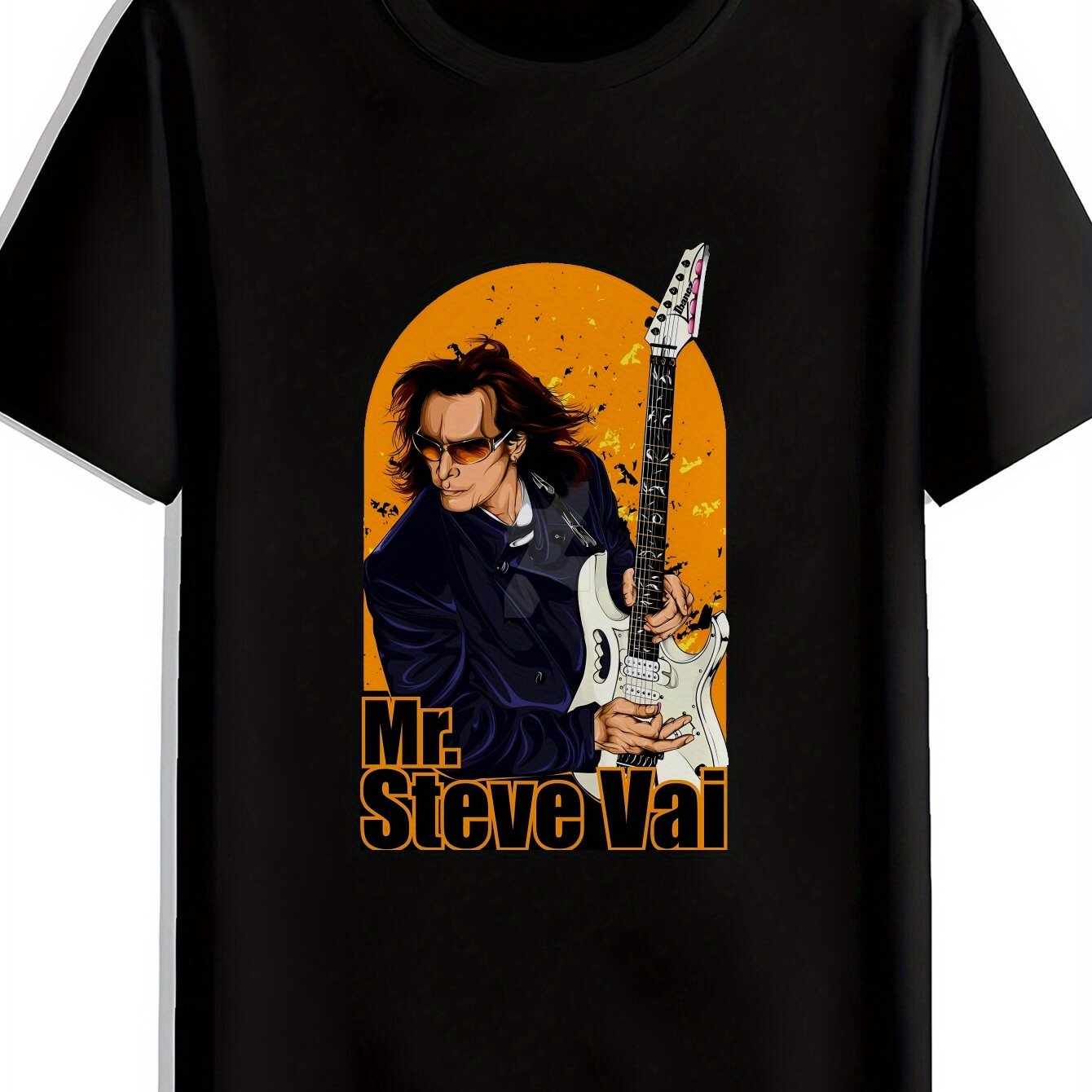 TEMU Men's With Graphic - "mr. Vai" Design, Guitar & Music Notes, Casual Summer Polyester Tee For Music Lovers, Beach, Travel, Or Festivals, Music