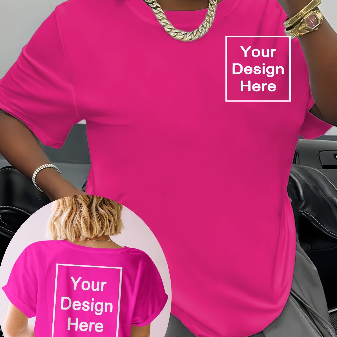 TEMU T-shirt personalizzata da donna - Area per design personalizzato, Tessuto non , Abbigliamento da lavoro a con elasticit� media, Logo della ,