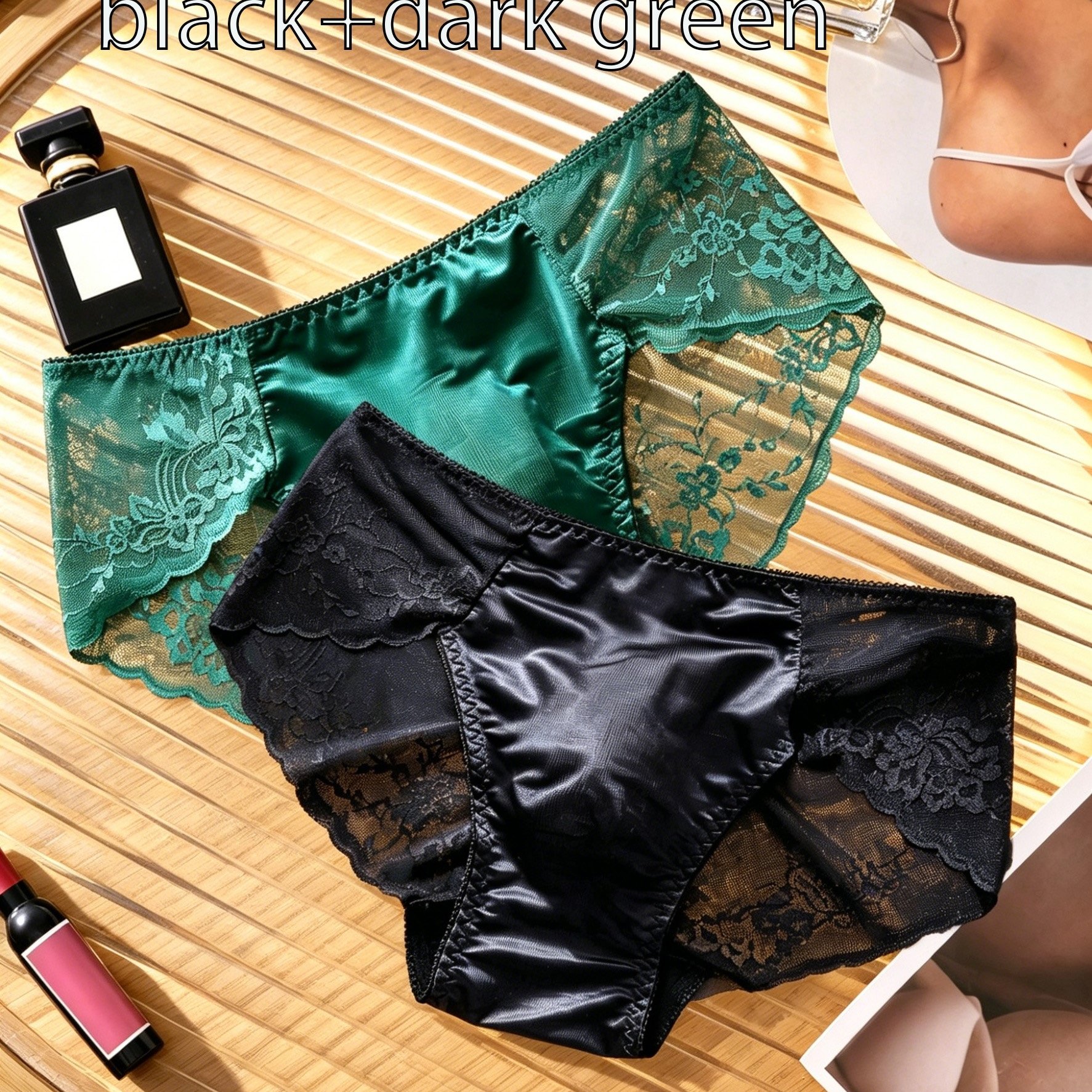 TEMU 2pcs Men's Underwear Breathable Briefs Lace Transparent Quick-dry Pouch Panties, Perfect Gift For Boyfriend (black, Dark Green)