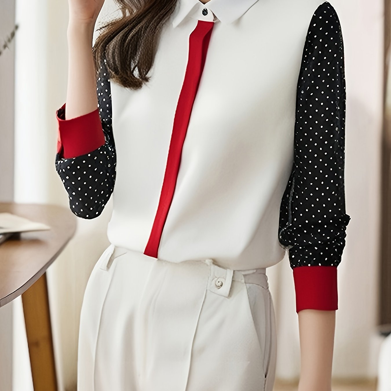 E-shop Westlicher Mode Druck Shirt Frühling Sommer Revers Langarm Top Casual Freizeit Büro Pendeln