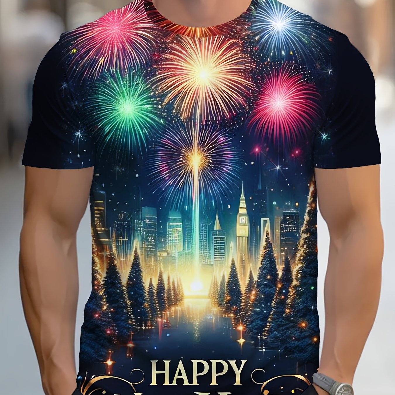 TEMU One-size Men's Casual Fashion New Year Short Sleeve, Suitable For New Year's Eve Celebrations And Daily Wear