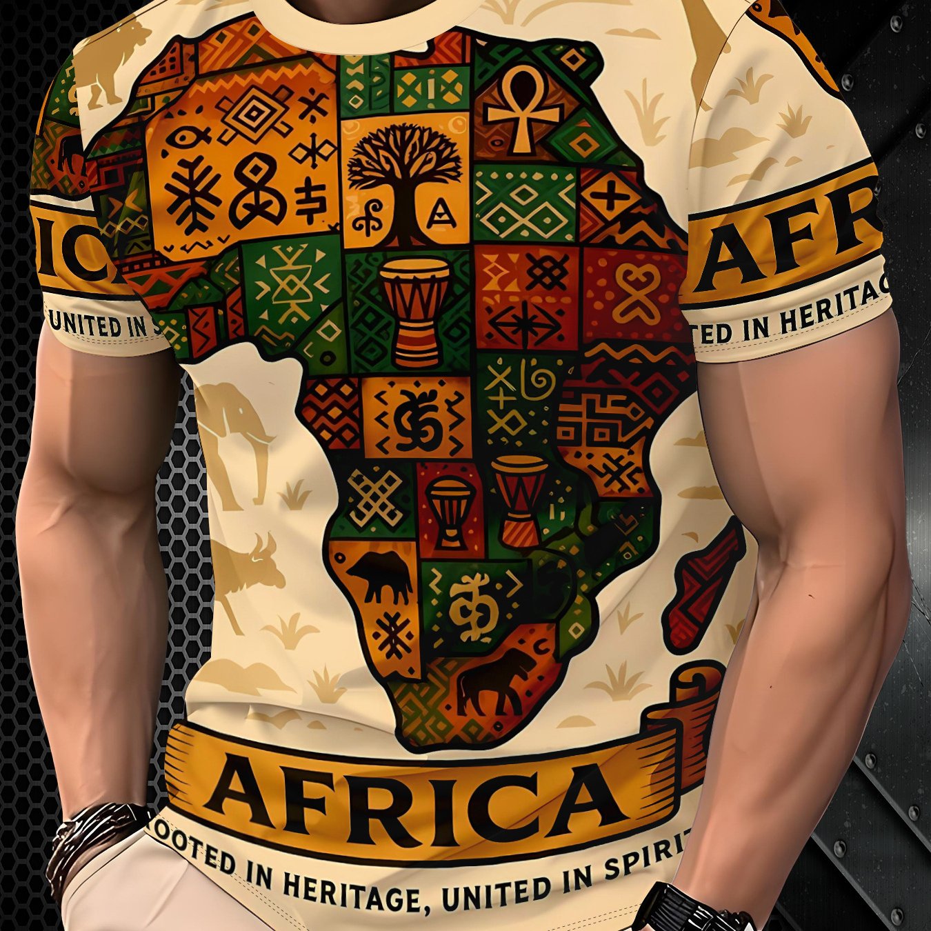 TEMU Digital Printing - African Plate Pattern Ancient Slate Carving Retro Text Pattern Print Short Sleeves Couple Style Shirt Fashionable Men's New