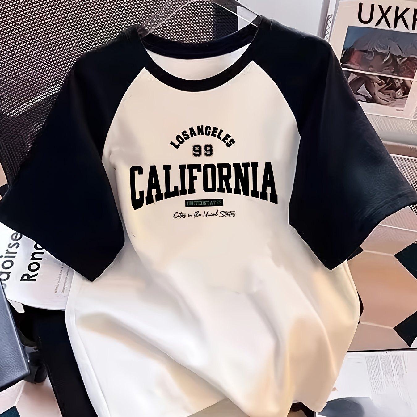 Girls' Summer Short Sleeve T-shirt, ' Clothing, Medium To Large Size, Summer Style, Raglan Sleeve Children's Top, 's Outfit, Black And Block