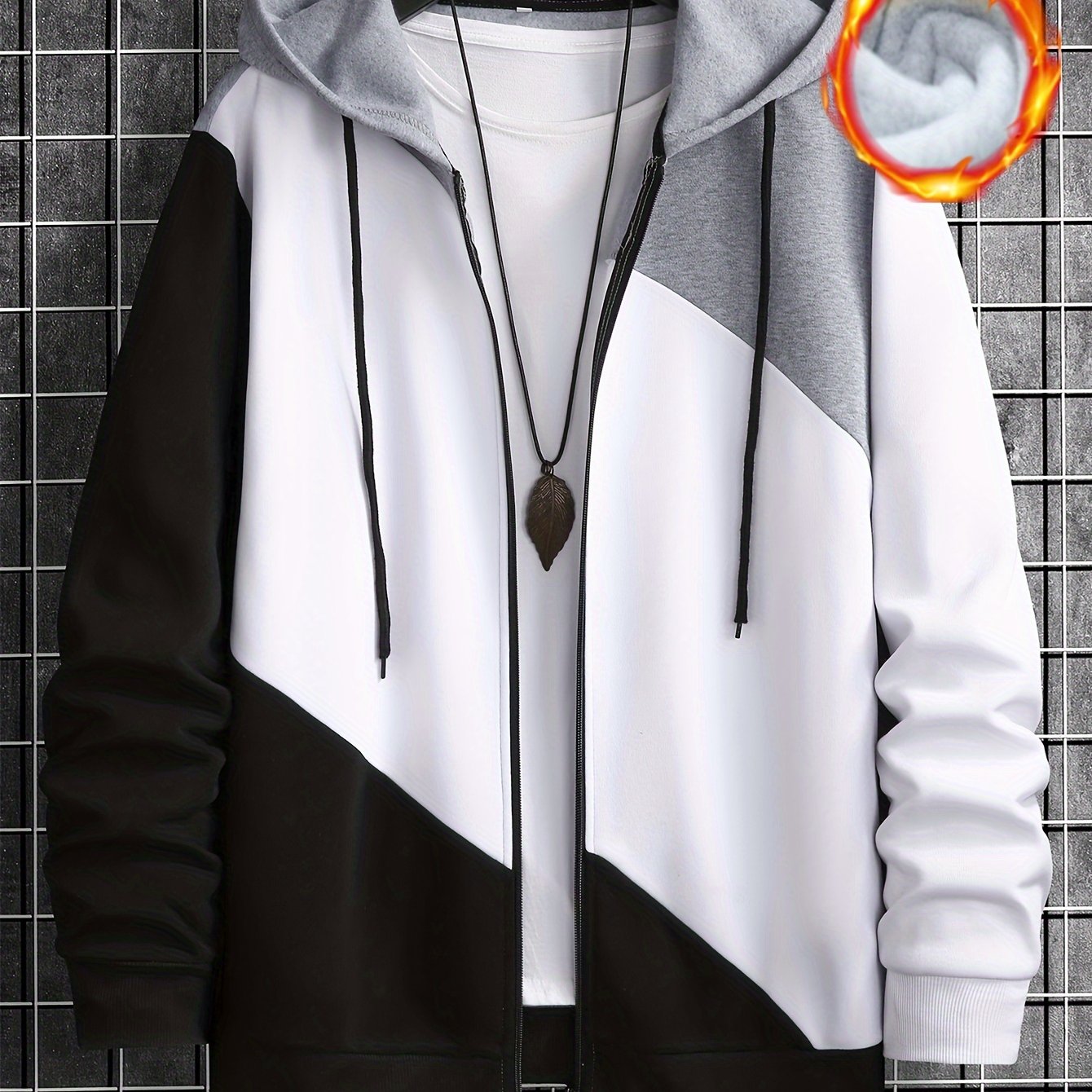 TEMU Zip-up Hoodie With , Trendy Comfortable Block Sweatshirt For And Autumn