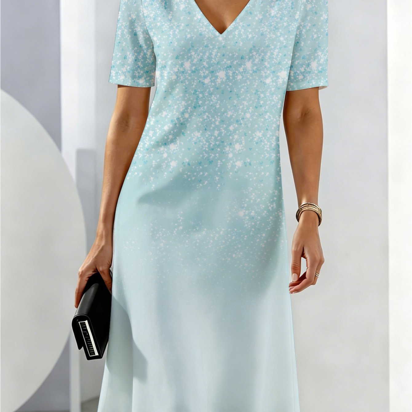Women's Summer Dresses Light Blue Floral Print Pattern Breathable And Comfortable Summer Wear Summer Dress Deep V-neck Friendly