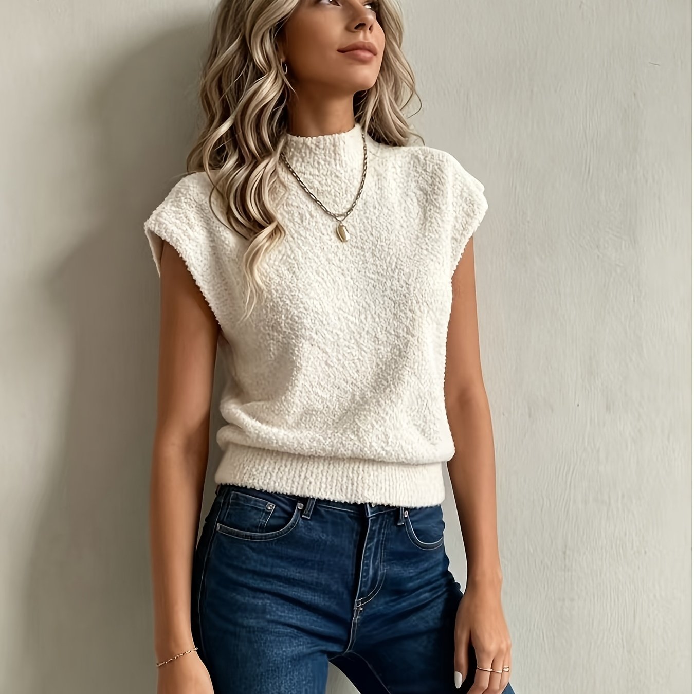 TEMU Fashion Sweater Vest Women's French High-neck Top, Autumn/winter Versatile Comfortable Elegant, Suitable For Parties And Various Occasions