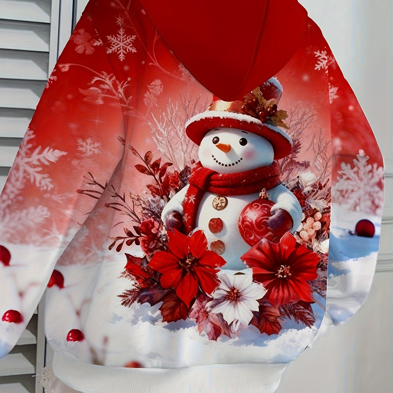 TEMU Plus Size, Women's Plus Size Oversized Christmas Snowman Print Hooded Sweatshirt - Winter Pullover With Snowflake Pattern, Cozy Hoodie Pocket
