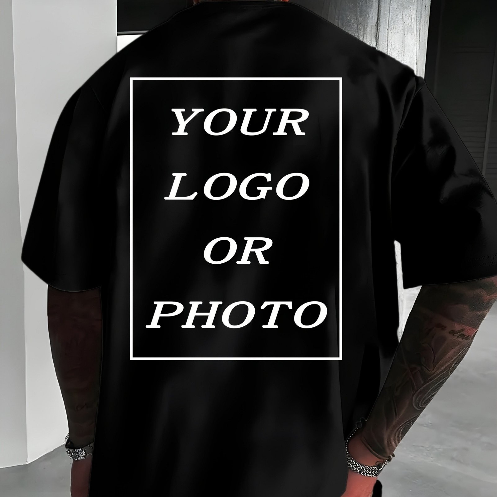 TEMU Men's Customizable Short-sleeve T-shirt- Personalized Logo/photo Options, Breathable Summer Casual Crew Neck Tee, Suitable For Teens And Adults,