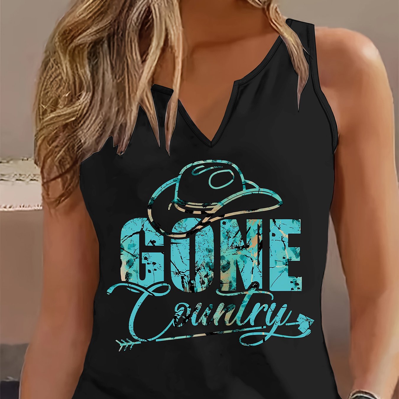 TEMU (052#) Women's Fashion Lightweight Tank Top, Style Printed V-neck Sleeveless Vest, Casual Comfortable Versatile Top