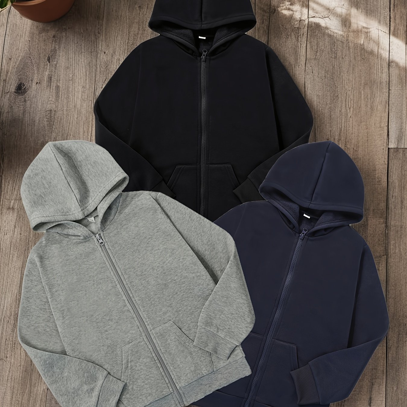 TEMU 3pcs Boys Casual Solid Color Zip Up Hoodie Sweatshirt Casual Long Sleeve Hoodies, Gym Sports Hooded Jacket