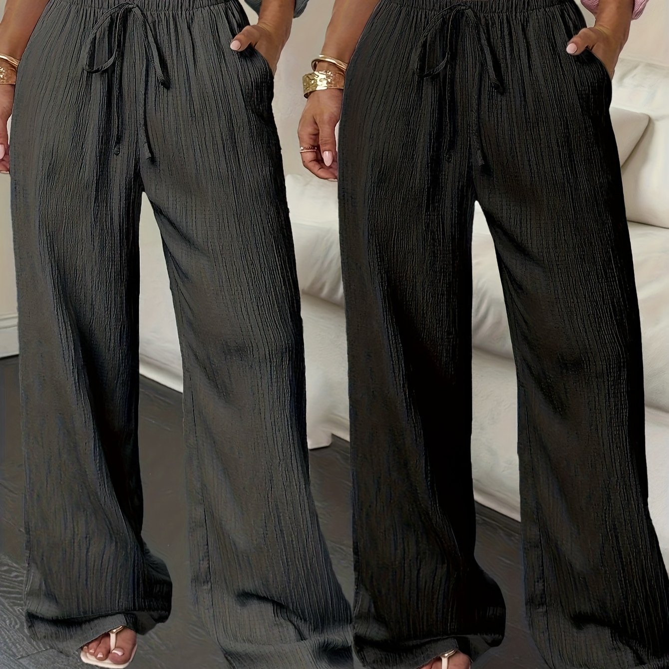 E-shop 2er-Set elegante Damenhose mit schmaler Taille, und weitem Bein in Unifarben, geeignet für Büro, Pendeln, , Freizeit und Urlaub