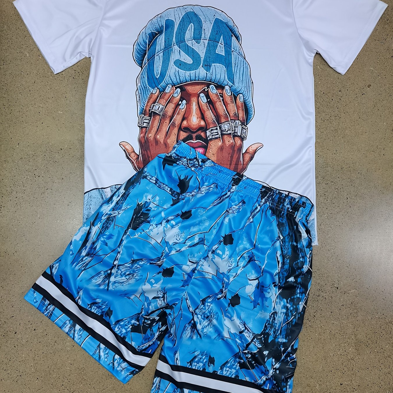TEMU Men's Casual Short Sleeve Set In White, Men's Casual Sport Short Sleeve T-shirt   Shorts Set, Fashion Printed Sportswear, Men's Short Sleeve
