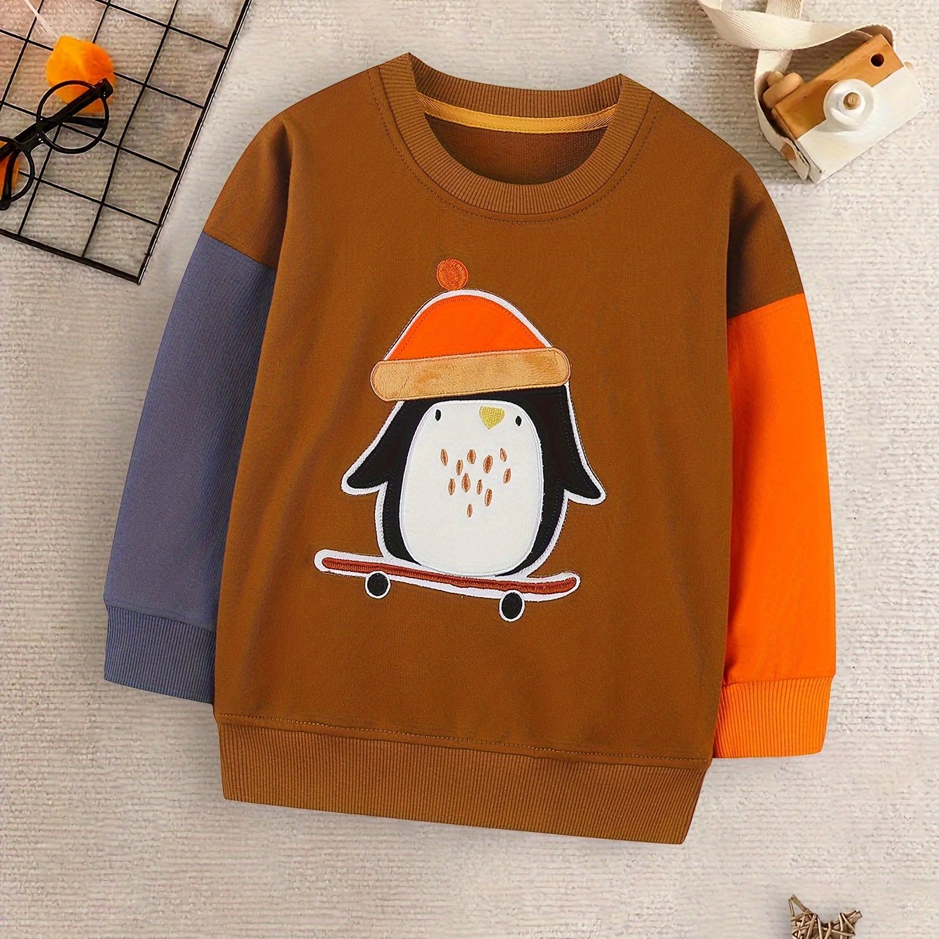 Image of Spring/autumn Fashion Boys' Sweatshirt Cartoon Penguin Top Cute Round Neck Pullover 2-7y Or Back-to-school New Year Gift