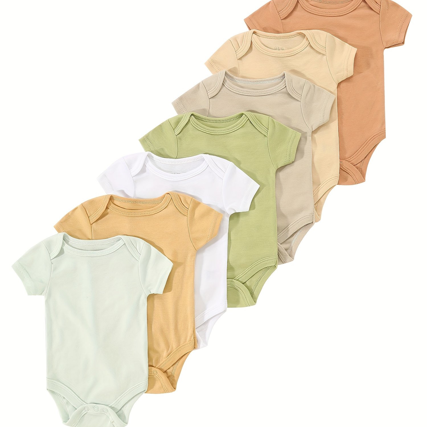 Image of 7pcs Set Newborn Infant Romper, 0-9 Months Baby Triangle Bodysuit, Perfect For Outdoor,boys And Girls Clothes