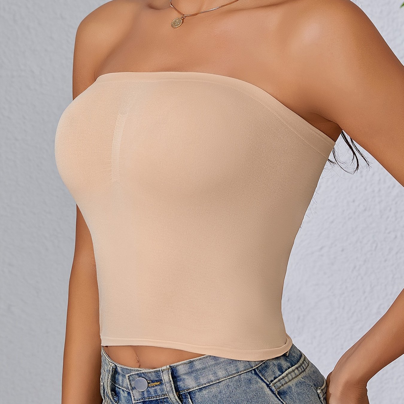Image of Seamless Strapless Bralette, Anti-slip Backless Base Layer, Women's Strapless Top For Layering Or Wearing Outside, One-shoulder Wrap Bustier