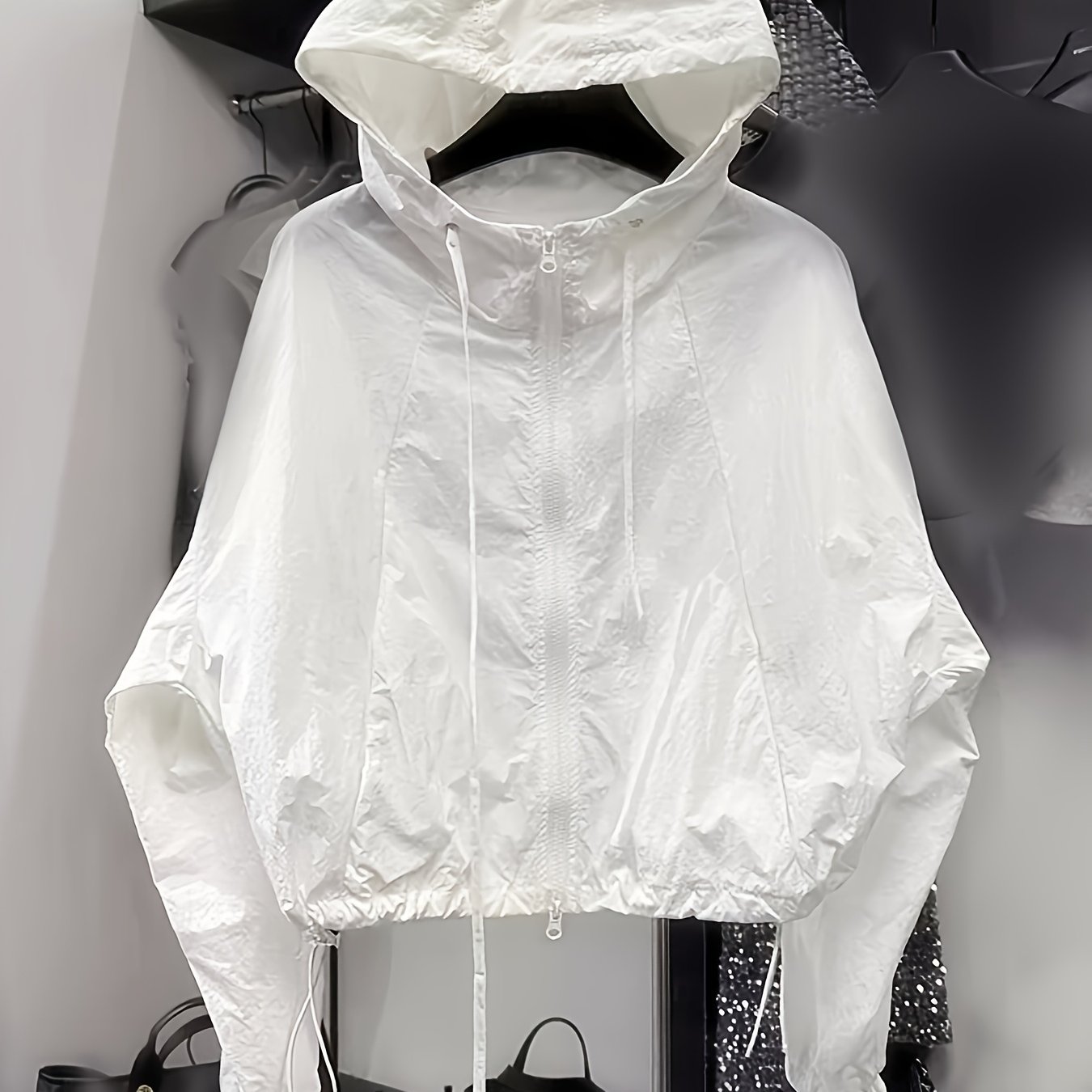 TEMU Women's Fashion Casual Short Commuter All-match Hooded Drawstring Lightweight Windbreaker Jacket Outerwear Asd1