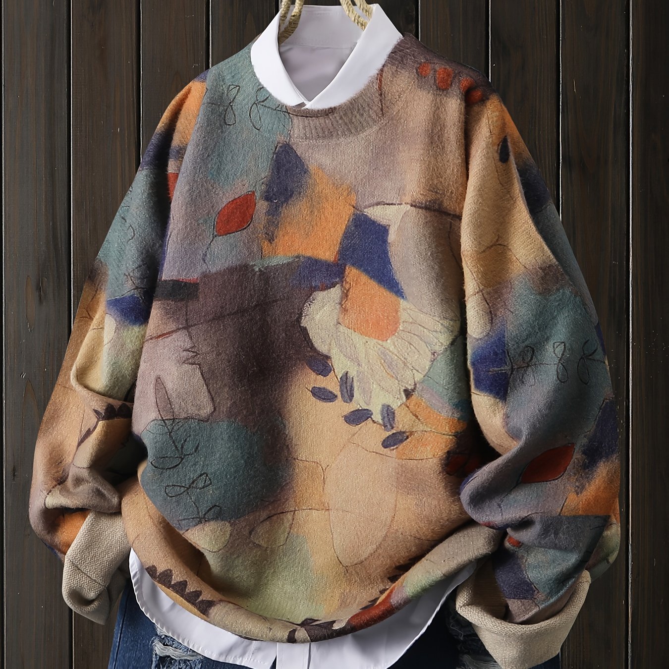 Fallen Leaves Multicolor Color Block Pattern Sweater, Casual Round Neck Long Sleeve Top, Women's Clothing